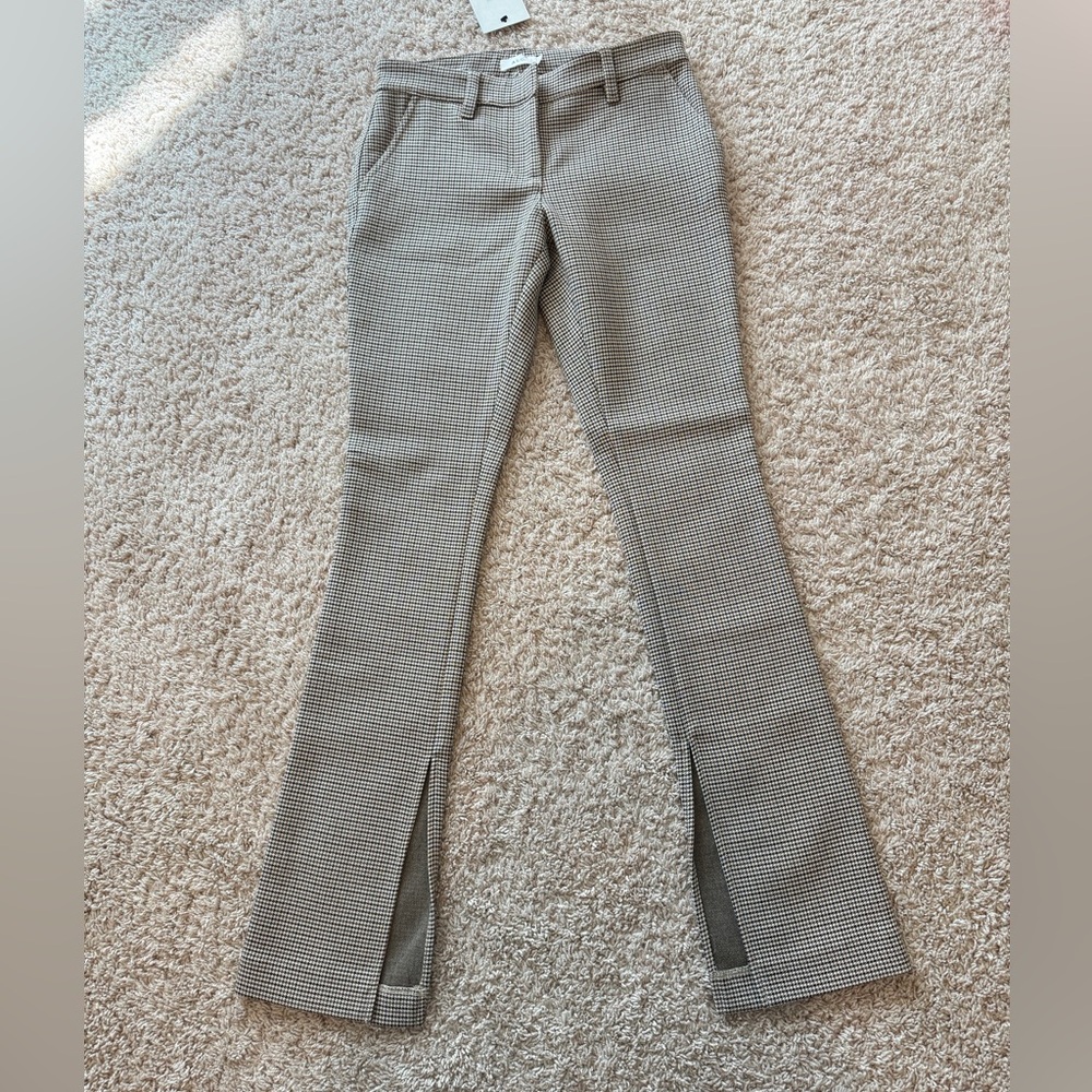 A.L.C. Houndstooth Pants Beige Split Leg Flare Stretch Casual Preppy Size 0 - Picture 3 of 14